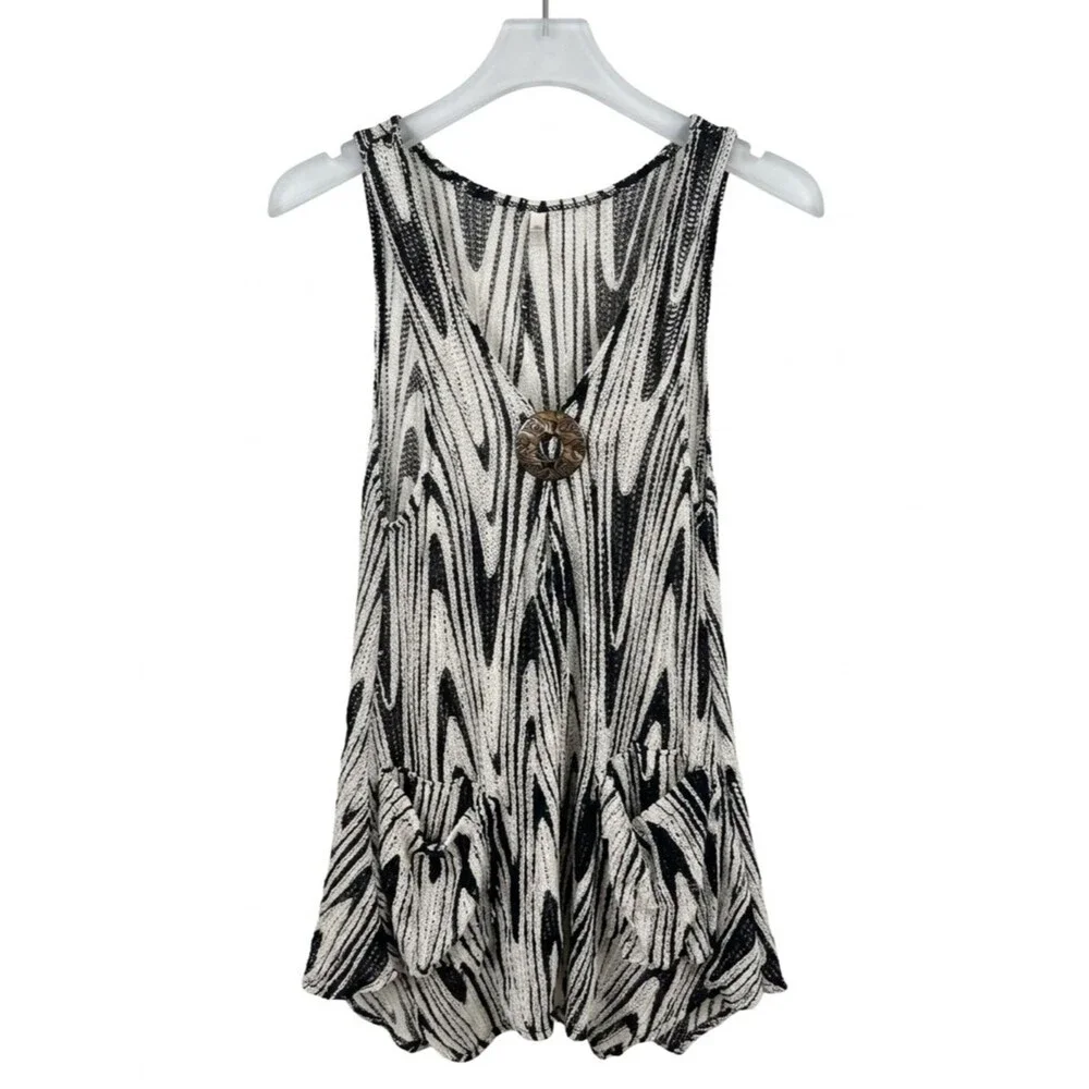 Adore Swim Cover Up Dress Small Black White Boho Beach Resort EUC Flowy